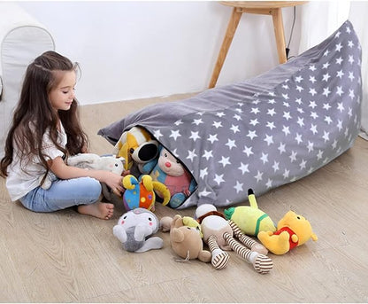 Stuffed Animal Storage Bean Bag Chair Cover | 53" Extra Large Beanbag for Kids and Adults, Plush Toys Holder and Organizer for Boys and Girls | Premium Velvet - Soft & Comfortabl (Stars Style)