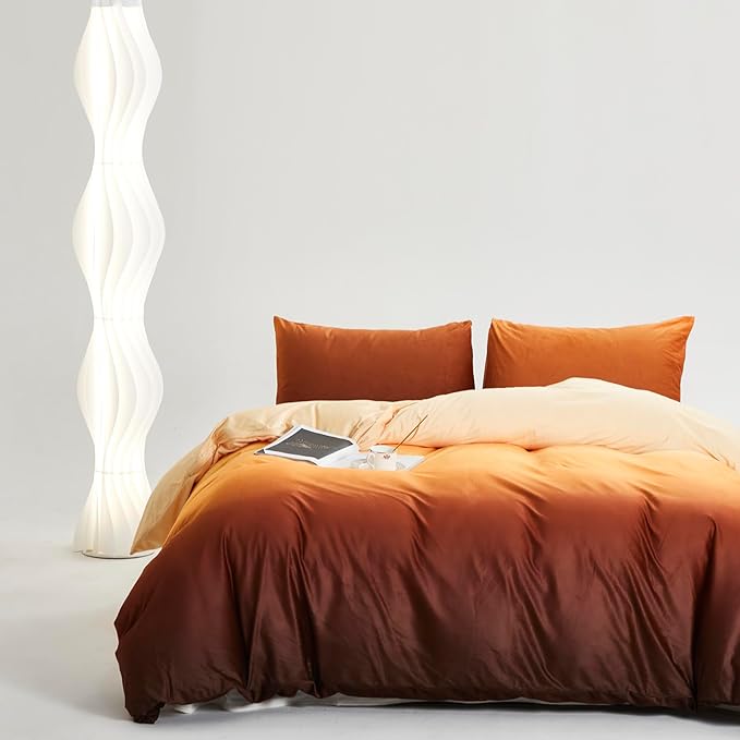 Wellboo Orange Gradient Comforter Sets Full Yellow and Orange Velvet Bedding Comforters Women Modern Plain Orange Brown Flannel Quilts Farmhouse Abstract Art Orange Plush Blanket Winter Fuzzy Bed