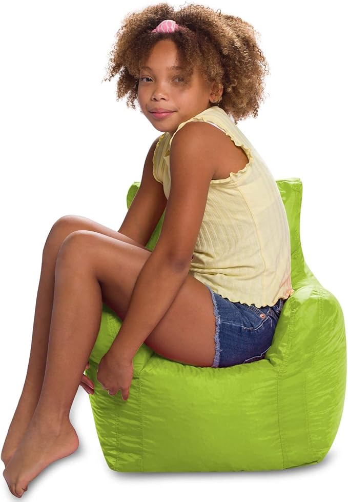Posh Creations Structured Comfy Bean Bag Chair for Gaming, Reading, and Watching TV, Pasadena, Soft Nylon-Lime, Pasadena Chair
