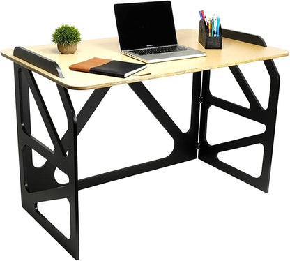 EXCELLO GLOBAL PRODUCTS Stow Away Desk with 30" x 47" Writing Surface: Perfect for Apartments, Dorms, Small Spaces and Work from Home (Natural & Black Finish)