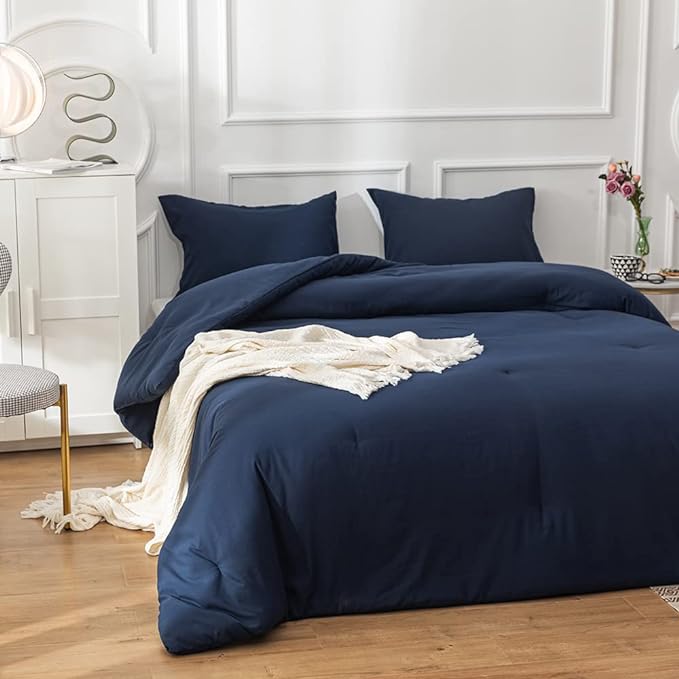 Navy Comforter Full Size Navy Blue Bedding Set Dark Navy Blue Comforter Set 3 Pieces 1 Comforter with 2 Pillowcases