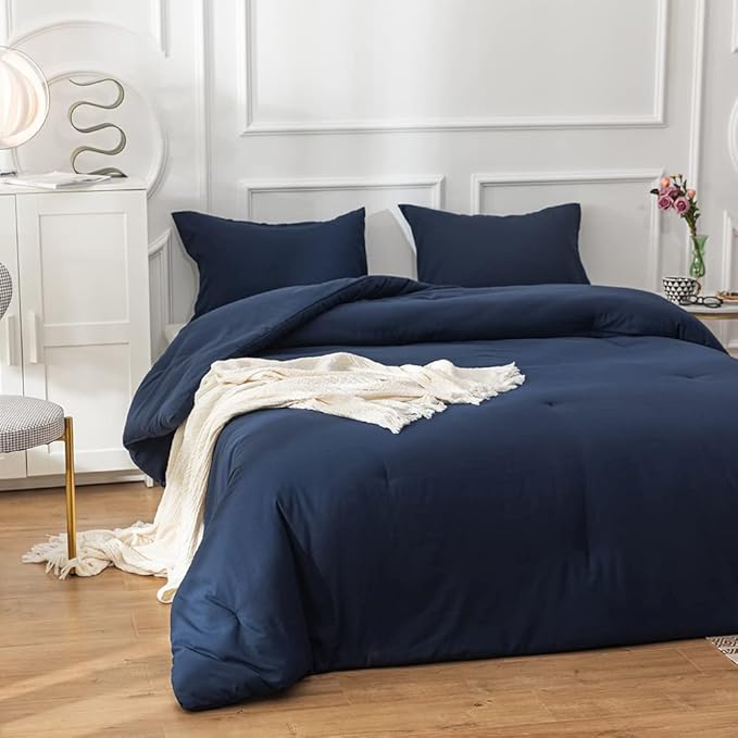 Solid Navy Comforter Set Twin Navy Blue Bedding Set Soft Pure Navy Blue Bedding Quilt Set Kids Teens Adult Navy Blue Blanket Women Breathable Durable Bed Comforter Set Dark Navy Bedding Set