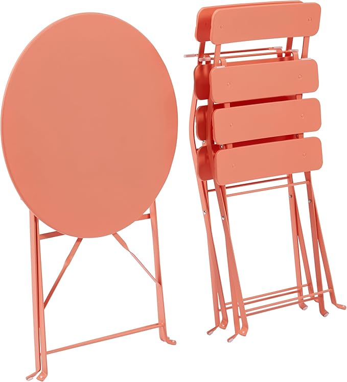 Crosley Furniture CF7390-CO Karlee Retro Metal Indoor/Outdoor 3-Piece Bistro Set with Table and 2 Chairs, Coral