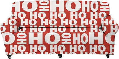 FKELYI Christmas Sofa Slipcover-Hohoho Santa Claus Funny Design Stretch Sofa Cushion Cover Durable Furniture Protector with Elastic Bottom-M