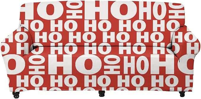 FKELYI Christmas Sofa Slipcover-Hohoho Santa Claus Funny Design Stretch Sofa Cushion Cover Durable Furniture Protector with Elastic Bottom-XL