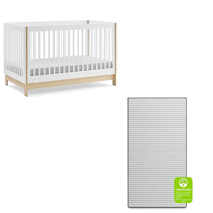 Delta Children babyGap Tate 4-in-1 Convertible Crib TrueSleep Crib and Toddler Mattress (Bundle), Bianca White/Natural