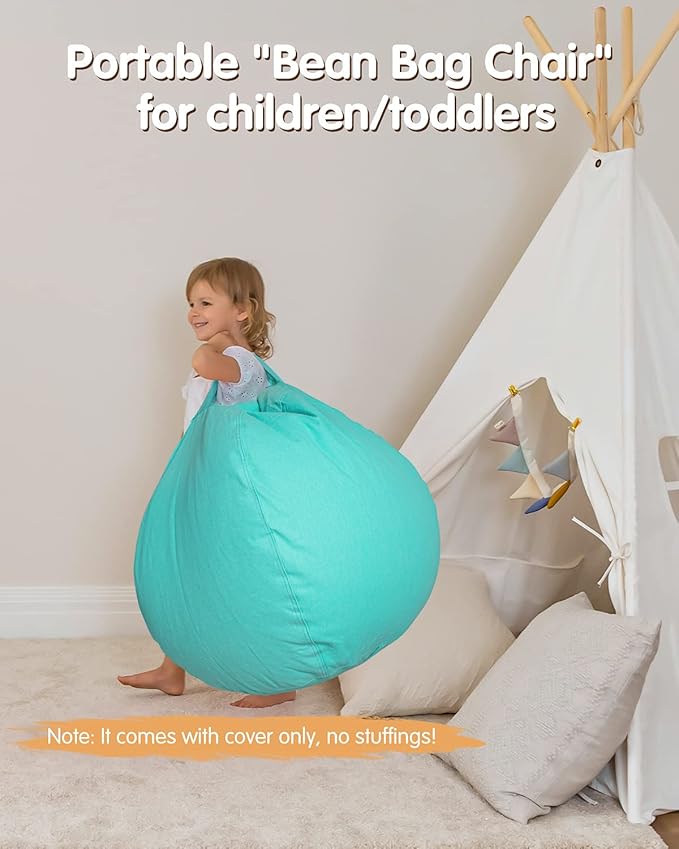 Aubliss Stuffed Animal Bean Bag Storage Chair, Beanbag Covers Only for Organizing Plush Toys, Turns into Bean Bag Seat for Kids When Filled, Medium 32"-Canvas Solid Aqua