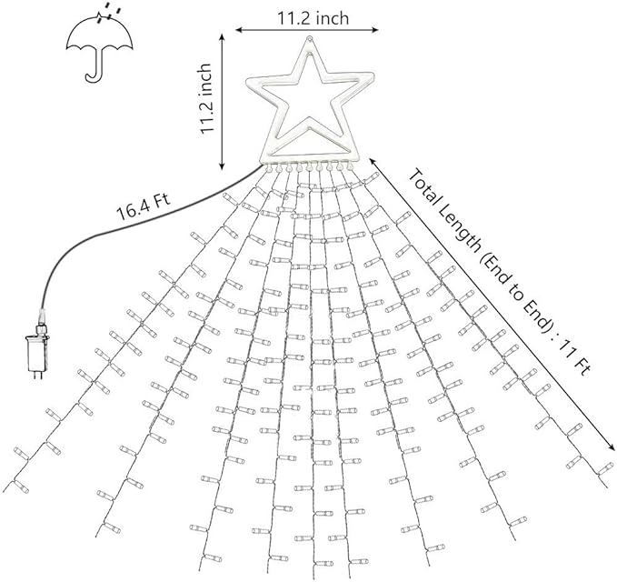 PUHONG Christmas Decoration Outdoor Star String Lights,16.4Ft Christmas Tree Toppers Lights 320 LED 8 Memory Modes with 14" Lighted Star for Halloween Christmas New Year Holiday Birthday(Warm White)
