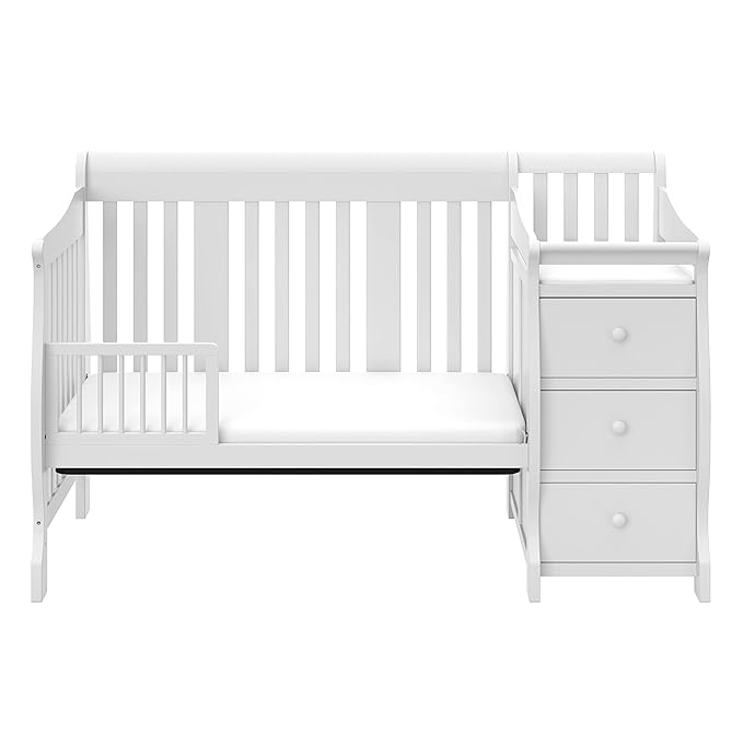 Storkcraft Portofino 5-in-1 Convertible Crib and Changer (White) – Changing-Table Combo with Drawer, Converts to Toddler Bed, Daybed Full-Size Storage Drawer