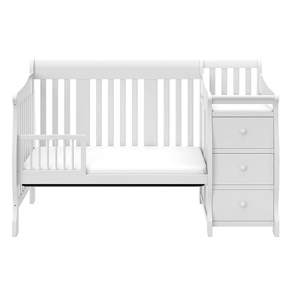 Storkcraft Portofino 5-in-1 Convertible Crib and Changer (White) – Changing-Table Combo with Drawer, Converts to Toddler Bed, Daybed Full-Size Storage Drawer
