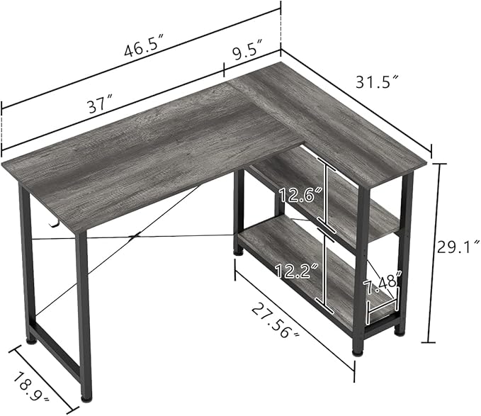 COTUBLR L Shaped Computer Desk, 47 Inch Small Corner Desk with Storage Shelves, Computer Desk Table Laptop Table Writing Desk Study Table for Home Office Workstation Small Spaces (Grey Oak)