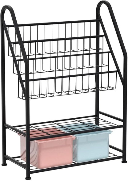 aboxoo Metal Kids Bookshelf Black Toy Chests & Organizers Large Freestanding for Children Toy Chests & OrganizersRoom 25 in Toy Organizer Large Stable Bookcase Bookstore Library Bed Living Room