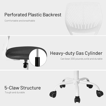 FurnitureR Desk Chair Small Study Chairs Armless for Child Kids Teens, Swivel Rolling Lightweight Task Chair with Wheels and Mesh Padded Cushion, Black/Grey