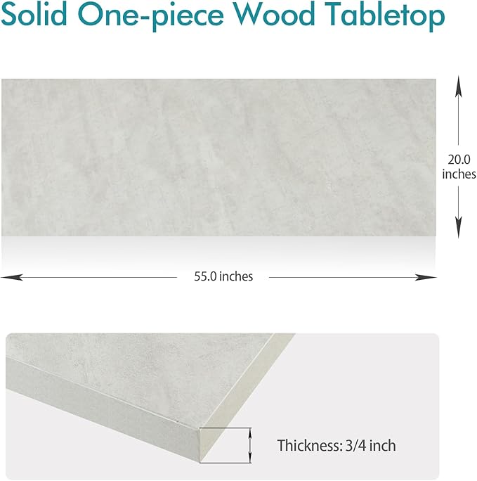 Kaboon Universal Tabletop 55"x20", Solid One-Piece Melamine Table Top, Double Desk L-Desk DIY, Home and Office,Sea Salt/White
