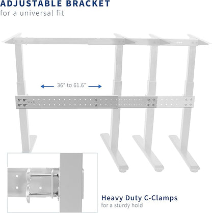 VIVO Universal Steel Clamp-on Desk Stabilizer Bar, 36 to 61.6 inch Bracket Support System for Sit to Stand Desk Frames, White, DESK-STB01W