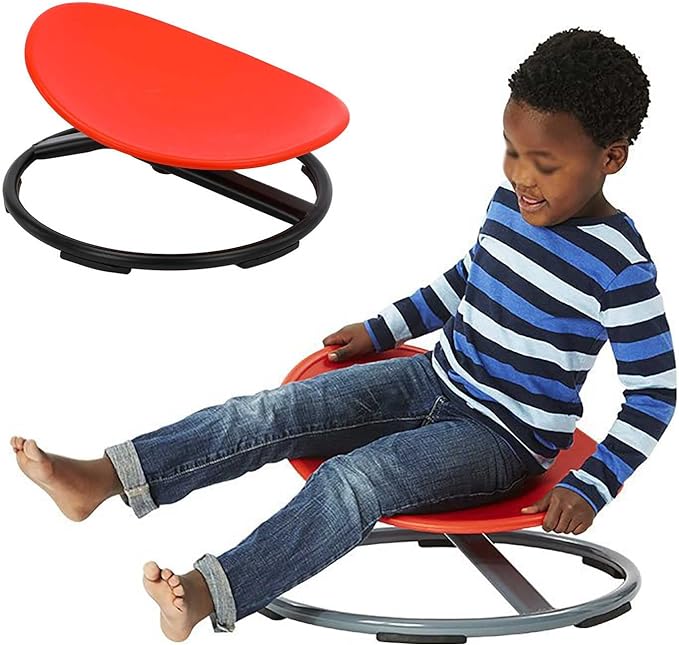 Autism Kids Swivel Chair,Spin Sensory Chair,Kids Spinning Chair,Sit Spin Training Body Coordination,Metal Base Non-Slip Small Desk Chair (Red) …