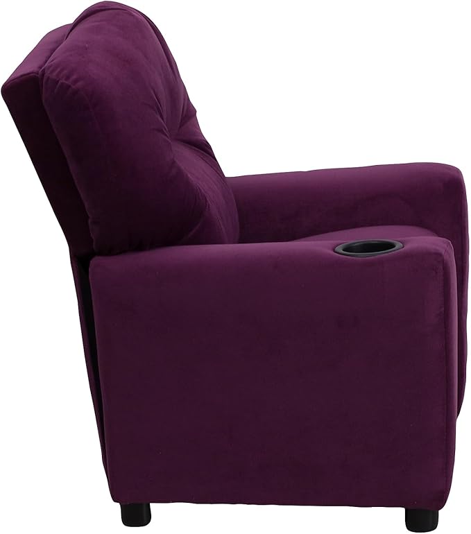 Flash Furniture Chandler Microfiber Kids Recliner with Cup Holder and Safety Recline, Contemporary Reclining Chair for Kids, Supports up to 90 lbs., Purple
