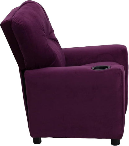 Flash Furniture Chandler Microfiber Kids Recliner with Cup Holder and Safety Recline, Contemporary Reclining Chair for Kids, Supports up to 90 lbs., Purple