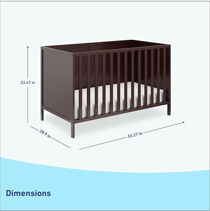 Graco Theo 3-in-1 Convertible Crib (Espresso) - GREENGUARD Gold Certified, Converts to Toddler Bed & Daybed, Fits Standard Full-Size Crib Mattress, 4 Adjustable Mattress Heights