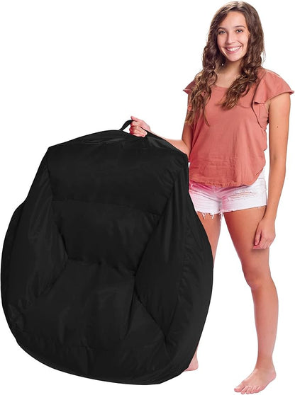 Posh Creations Structured Comfy Seat for Playrooms and Bedrooms, Large Bean Bag Chair, Coronado Chair, Black