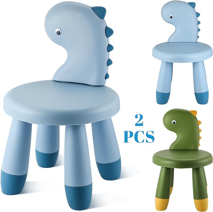 2 Pcs Plastic Dino Chair Sturdy Dinosaur Chairs Lightweight Activity Chairs Ergonomic Design Anti Slip Step Stool for Indoor Outdoor