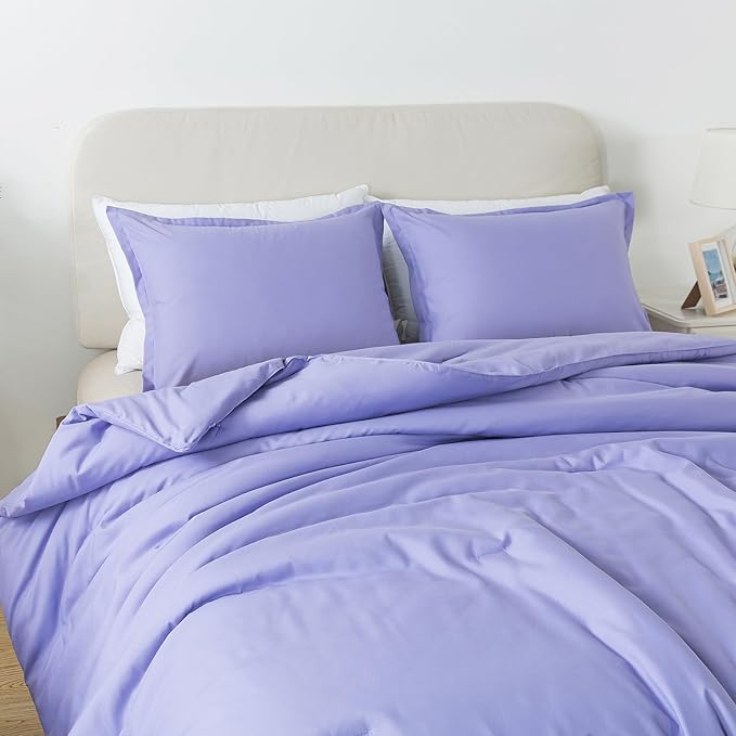 Lavender Purple Comforter Set King Size, Solid Luxury Skin-friendly Boho Bedding Set & Collections, Breathable Fluffy Microfiber 3 PCS (104"x90") Comforter Set for All Seasons