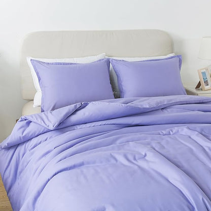 Lavender Purple Comforter Set King Size, Solid Luxury Skin-friendly Boho Bedding Set & Collections, Breathable Fluffy Microfiber 3 PCS (104"x90") Comforter Set for All Seasons