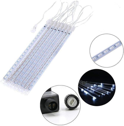 Christmas Lights Outdoor UL Certified Meteor Shower Lights 12Inch 8Tubes 192LED Falling Rain Drop Lights Icicle Snow Cascading Xmas Lights for Tree Wedding Party Garden Decoration,White