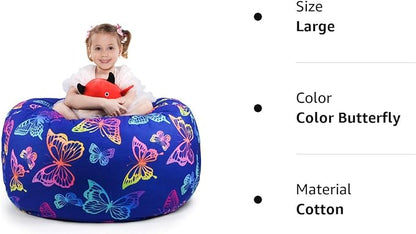 KABOER Bean Bag Cover for Kids,200L Stuffed Animal Storage Bean Bag Chair Cover |Stuffable Zipper Beanbag for Organizing Children Soft Plush Toys (32x29inch)