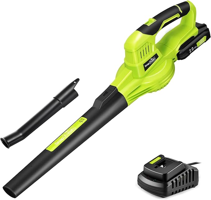 SnapFresh Leaf Blower, 20V Cordless Leaf Blower with 2.0Ah Battery & Fast Charger, 2 Speed Mode, Lightweight Electric Leaf Blower for Lawn Care, Leaf Blower for Patio Yard Sidewalk…