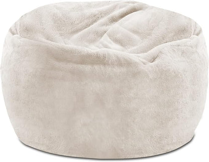 Posh Creations Structured Comfy Bean Bag Chair for Gaming, Reading, and Watching TV, 100in Round Classic Bean Bag, Rabbit Fur - Cream, Faux Rabbit Fur - Cream
