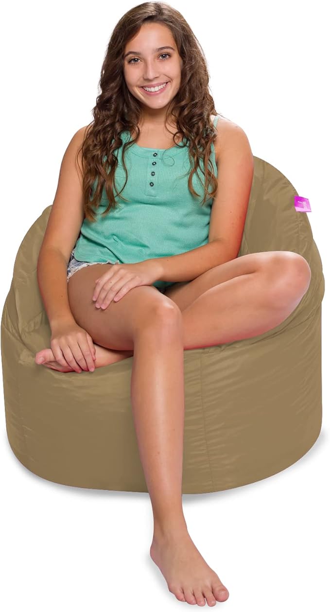 Posh Creations Structured Comfy Bean Bag Chair for Gaming, Reading, and Watching TV, Sonoma Lounge, Microsuede - Camel