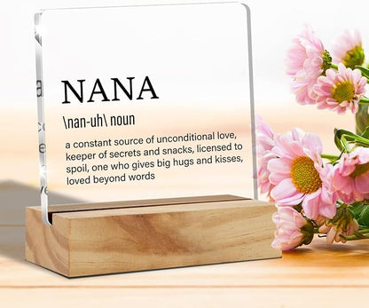 Grandma Gift Nana Gifts for Mother's Day Birthday, Nana Definition Desk Decor Grandmother Acrylic Desk Plaque Sign With Wood Stand Home Office Desk Sign Keepsake Present