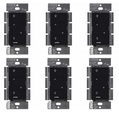 Lutron Caseta Original Smart Dimmer Switch (Lutron Smart Hub Required), for LED Lights, 150 Watt, Single-Pole/3-Way, No Neutral Required, PD-6WCL-BL 6-PACK, Black, 6 Pack