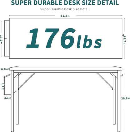 SMUG Computer Desk Small 32” Gaming Table Writing Work Student Study PC Workstation Simple Style Wooden with Side Bag Iron Hook Sturdy Metal Frame for Bedroom, Home, Office, Natural
