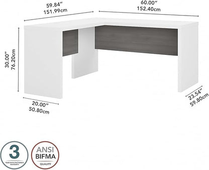 Bush Business Furniture Echo L Shape Desk with Wire Management | Corner Computer Table with Quick-to-Assemble Hardware | Home Office Credenza, 60W, Pure White and Modern Gray