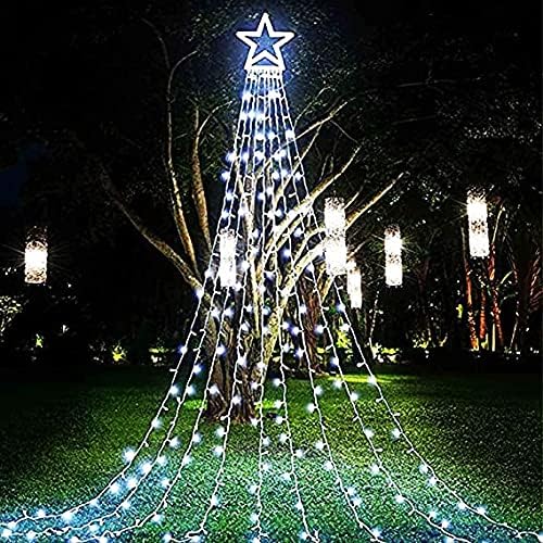 PUHONG Christmas Decoration Outdoor Star String Lights,16.4Ft Christmas Tree Toppers Lights 320 LED 8 Memory Modes with 14" Lighted Star for Halloween Christmas New Year Holiday Birthday(White)