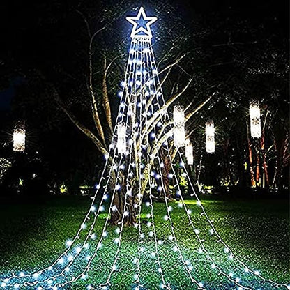 PUHONG Christmas Decoration Outdoor Star String Lights,16.4Ft Christmas Tree Toppers Lights 320 LED 8 Memory Modes with 14" Lighted Star for Halloween Christmas New Year Holiday Birthday(White)
