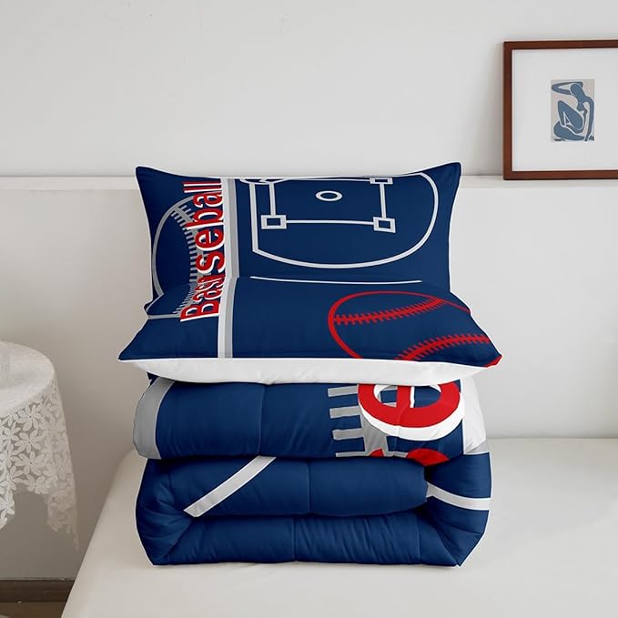 Feelyou Baseball Bedding Set King Size Sports Game Comforter Set for Kids Boys Girls Decor Baseball Gaming Comforter Microfiber Ball Duvet Set Bedroom Quilt Set