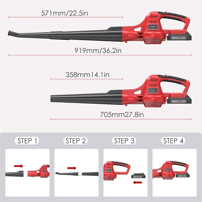 Cordless Leaf Blower, 20V Lightweight Electric Blower with Battery and Charger, Portable Handheld Power Leaf Blower with 2-Speed Control for Lawn Care
