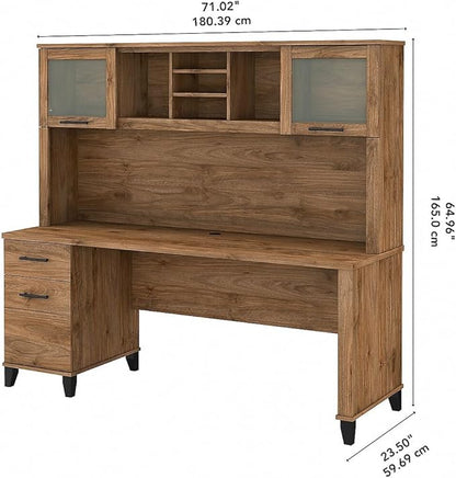 Bush Furniture Somerset Office Desk with Drawers and Hutch, 72W, Fresh Walnut