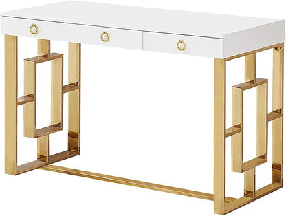 Best Master Furniture Brooke Mid-Century Modern Glossy Home Office Desk, Gold