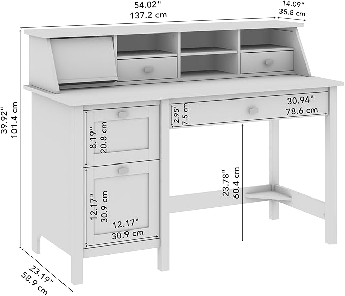 Bush Furniture Broadview 54W Computer Desk with Drawers and Desktop Organizer in Classic Black | Storage for Home Office Workspace