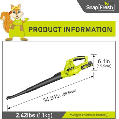 SnapFresh Cordless Leaf Blower - 20V Leaf Blower Cordless with 2.0Ah Li-ion Battery & Fast Charger, 130 MPH 140CFM Electric Leaf Blower Battery Powered Lightweight Sweeper for Sidewalk Hard Surfaces
