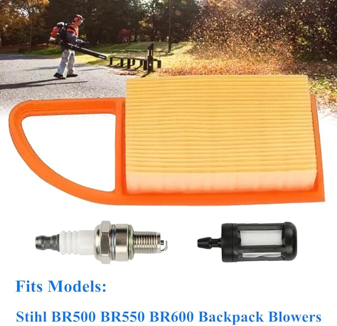 Air Filter With Fuel Filter Spark Plug for Stihl BR500 BR550 BR600 Backpack Blowers, Replaces 4282 141 0300, 4282 141 0300B