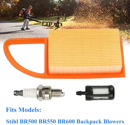 Air Filter With Fuel Filter Spark Plug for Stihl BR500 BR550 BR600 Backpack Blowers, Replaces 4282 141 0300, 4282 141 0300B