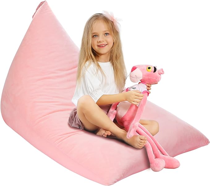 Aubliss Stuffed Animal Storage Bean Bag Chairs Cover, 50"x 35" Extra Large Velvet Bean Bags Chair for Kids & Adults, Ultra Soft Zipper Beanbag Toy Storage for Boys Girls - Pink