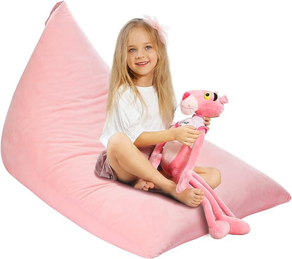 Aubliss Stuffed Animal Storage Bean Bag Chairs Cover, 50"x 35" Extra Large Velvet Bean Bags Chair for Kids & Adults, Ultra Soft Zipper Beanbag Toy Storage for Boys Girls - Pink
