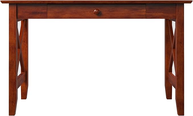 AFI 48" Solid Wood Writing Desk - Sturdy X Design - Home Office Desk with Drawer, Laptop Computer Work Study Table with USB Charger Walnut