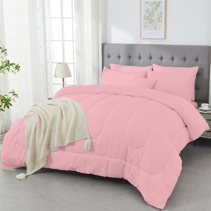 3 Piece Solid Color All Season Bedding Comforter Set Microfiber Soft Lightweight Bedding Set for Kids Teens Adults Room Decor with 1 Comforter and 2 Pillowcases Full
